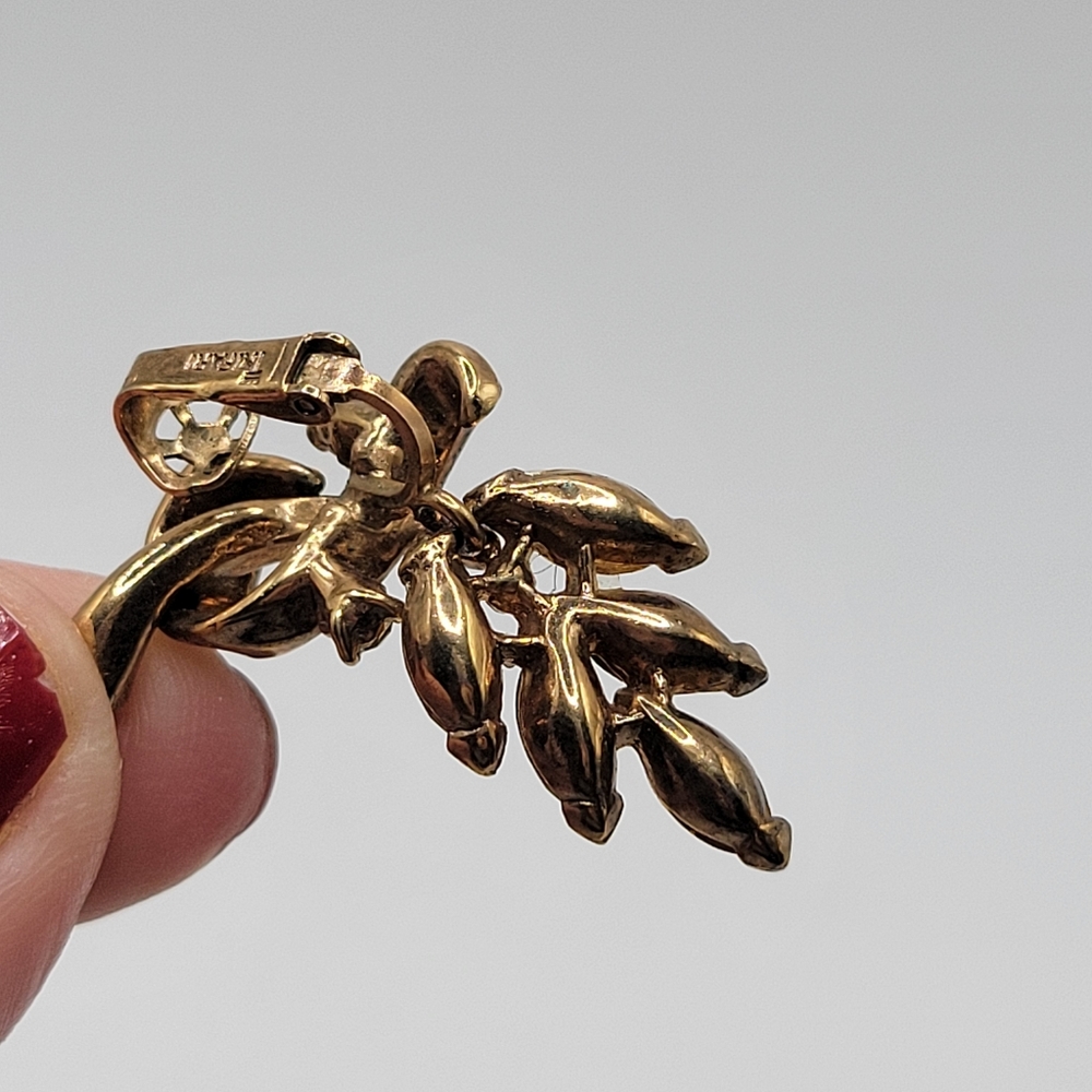 VTG "Crown" Trifari Topaz & Clear Rhinestone Earrings | SIGNED | 1930s - 1940s - Picture 7 of 12